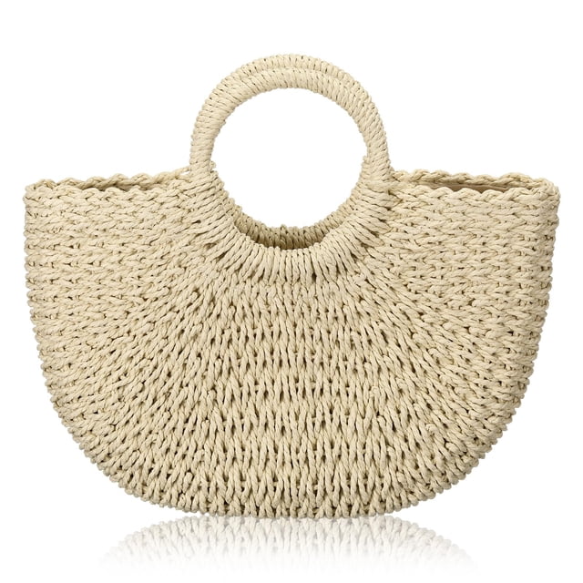 Bolsa Tote de Paja Frienda para el Verano y Playa, Hecha a Mano para Mujeres