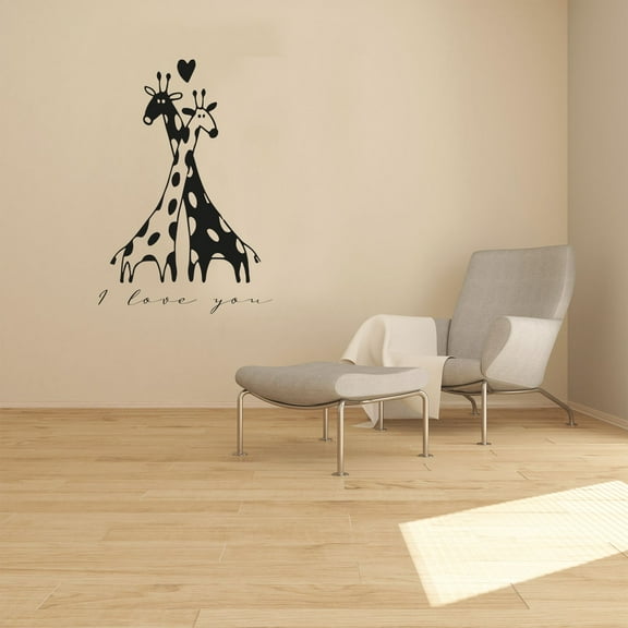 I Love You - Reminder Quote Quote Happy Giraffe Silhouette Beautiful Giraffe Design Vinyl Wall Art Sticker Decal Home Kids Nursery Room Study Room Boys Girls Wall Décoration Decor Size(20x18 inch)