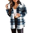 thumbnail image 1 of Asge Womens Casual Plaid Shacket Wool Blend Button Down Long Sleeve Shirt Fall Jacket Shackets, 1 of 10