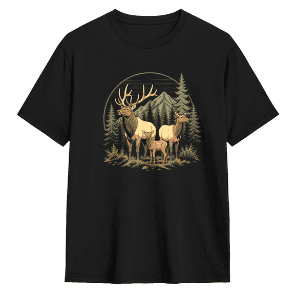 Deer Hunting Family Retro Graphic Tee for Men, Humorous Outdoor Cotton Short Sleeves T-Shirt