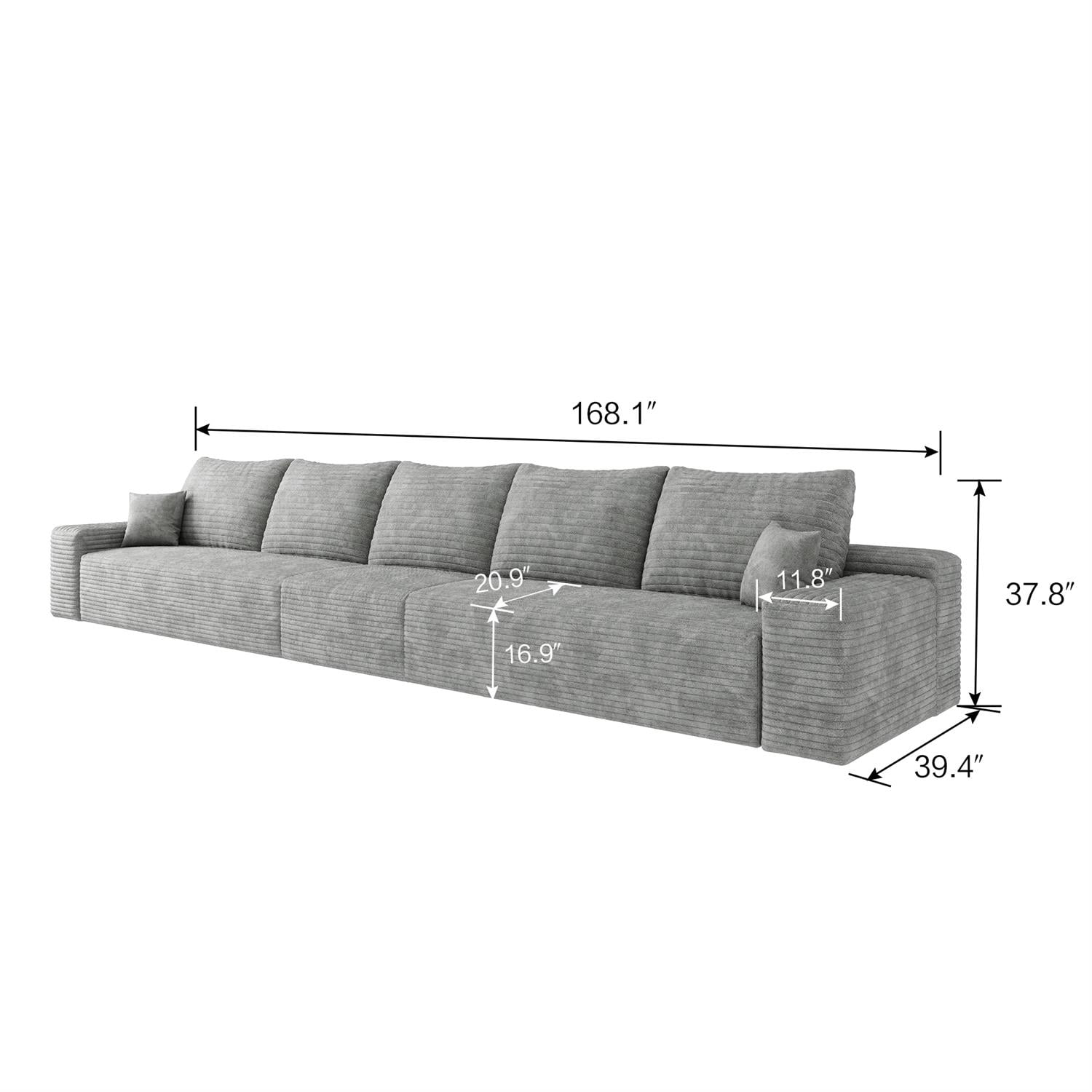 Demi Bonn 168" Cloud Sectional Sofa, Modern Modular Deep Seat Upholstered Couch for Living Room & Bedroom, No Assembly Needed, Gray
