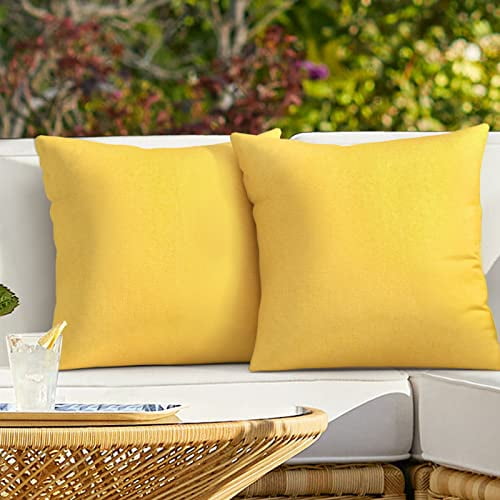Pack of 2 Outdoor Throw Pillow Covers,Decorative Solid Line Waterproof Pillowcases Farmhouse Cushion Covers for Garden Patio Sofa Home Decoration 18x18 Inch Yellow