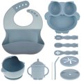 thumbnail image 1 of Grusce Ensemble de 11 Pcs pour Nourrisson en Silicone Réutilisable avec Bavoir Réglable Bol Assiette 3 Couverts Tasse avec Couvercle Paille, 1 of 7