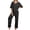 03-Black, variant on Lounge Sets for Women Knit Short Sleeve V-neck Tops and Long Pants Soft Comfy Pajamas Set Oversized 2 Piece Outfits