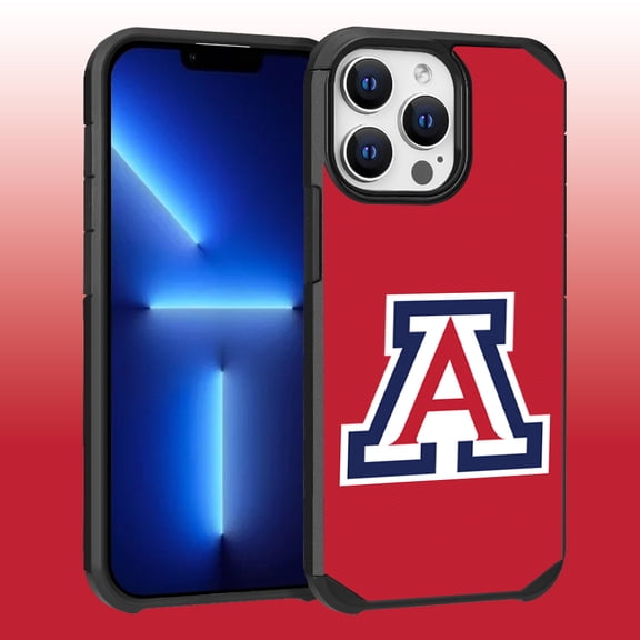 Apple iPhone 13 Pro Max (6.7) / 12 Pro Max (6.7) - Licensed NCAA University of Arizona Wildcats Logo on Red Textured Dual Layer Case