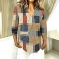thumbnail image 2 of OIOLOYJM Golf Shirts for Women V Neck 3/4 Sleeve Plaid Polo Shirts Summer Collared Loose Fit Sports T-Shirt Comfy Cozy Trendy Outfits Khaki XL, 2 of 7