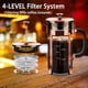 thumbnail image 2 of YMMIND Cafetera de prensa francesa Prensa de café de acero inoxidable 304 de 12 oz, con sistema de 4 filtros, vidrio de prensa francesa de borosilicato de espesor resistente al calor, émbolo de café d, 2 of 5