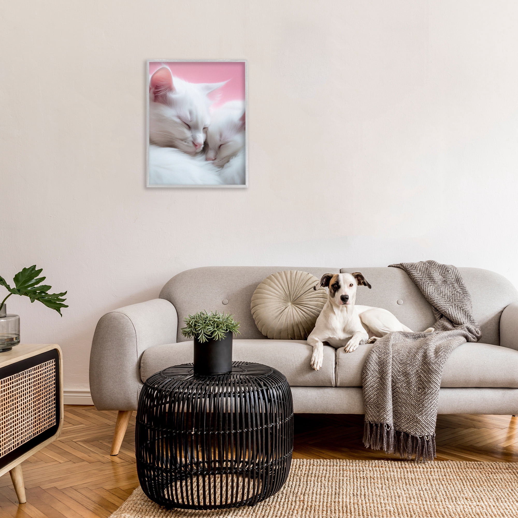 Stupell Industries Sleeping Cats on Pink Animals & Insects Painting Gray Framed Art Print Wall Art, 24 x 30