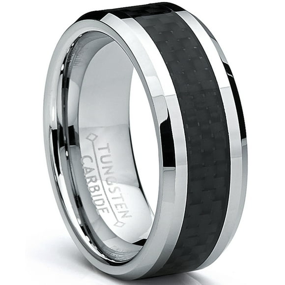 8MM Men's Tungsten Carbide Ring Wedding Band W/ Carbon Fiber Inaly size 8