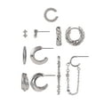 thumbnail image 6 of Time and Tru Adult Female Silver-Tone Crystal Stone Cable Chain Dangle and Textured Hoop Multi Stacker Earring Set, 6 of 6