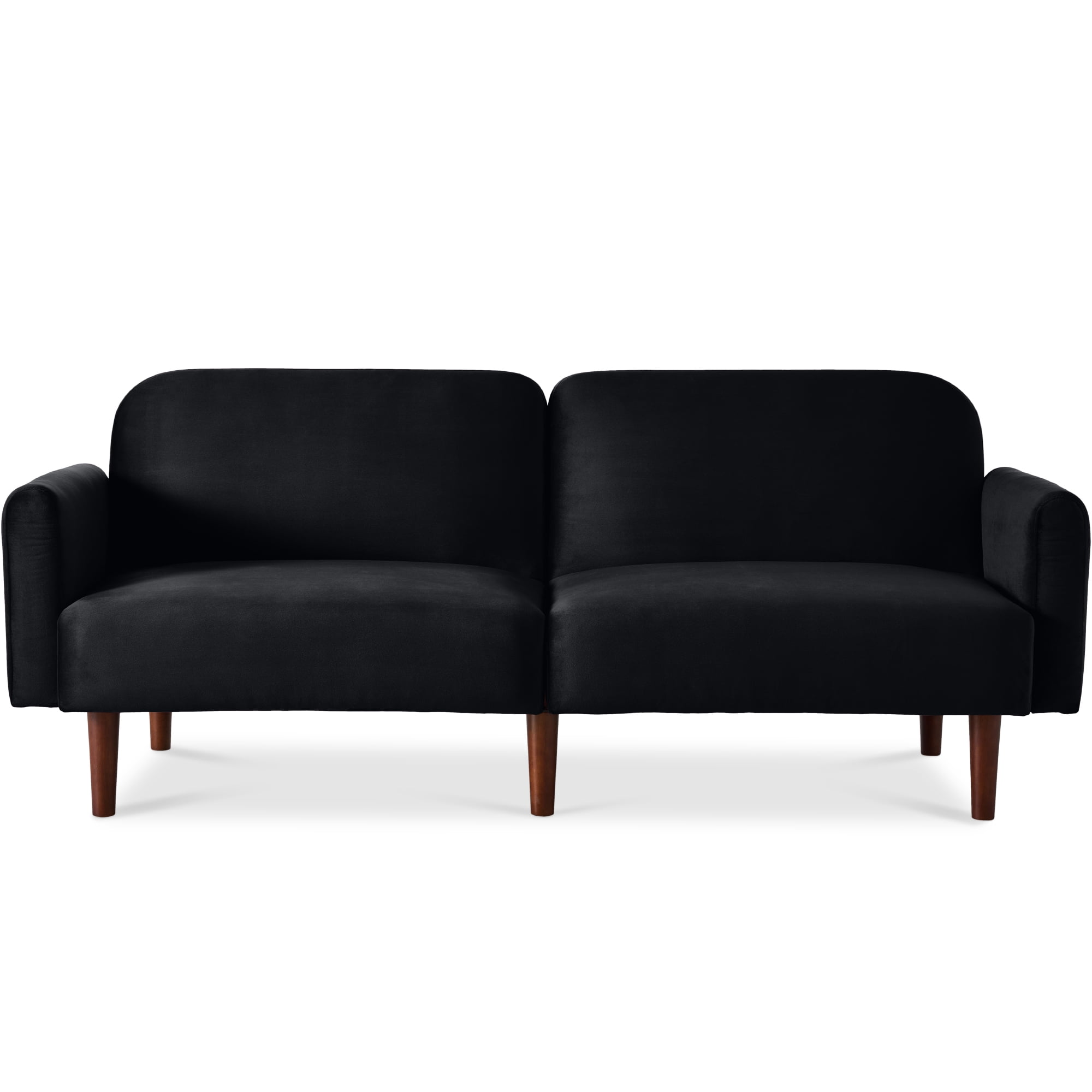 Best Choice Products Curved Convertible Futon, Velvet Fabric Split-Back Sleeper Bed - Onyx Black