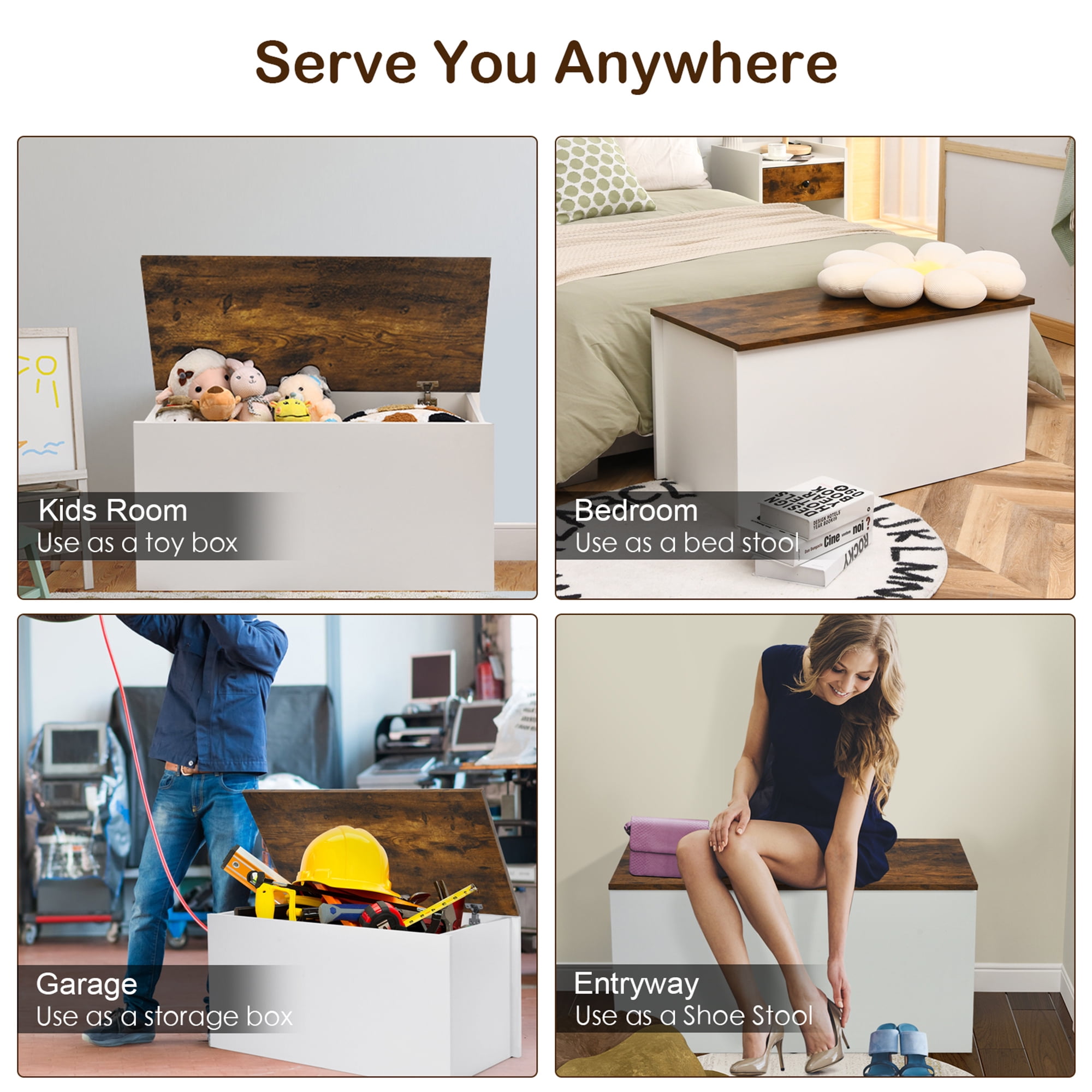 Gymax Flip-top Storage Chest Lift Top Storage Bench Wooden Deck Box Toy Box
