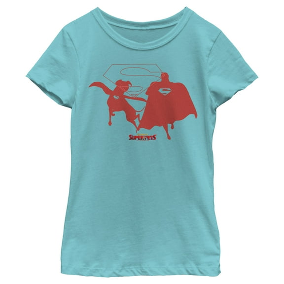 Girl's DC League of Super-Pets Superman and Krypto Silhouettes  Graphic Tee Tahiti Blue X Large