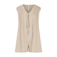 thumbnail image 4 of JURANMO Womens Rompers Summer Loose Sleeveless Pleated Tie Front V Neck Short Jumpsuits Solid Casual One Piece Shorts with Pockets Beige S Vacation Sales, 4 of 8