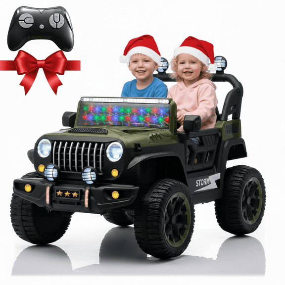 Coane 24V 2-Seater Ride On Truck for Kids, 4WD Off-Road UTV with Colorful Windshield Lights, 4-Motor Electric Car, Parental Remote, Suspension, Bluetooth/MP3
