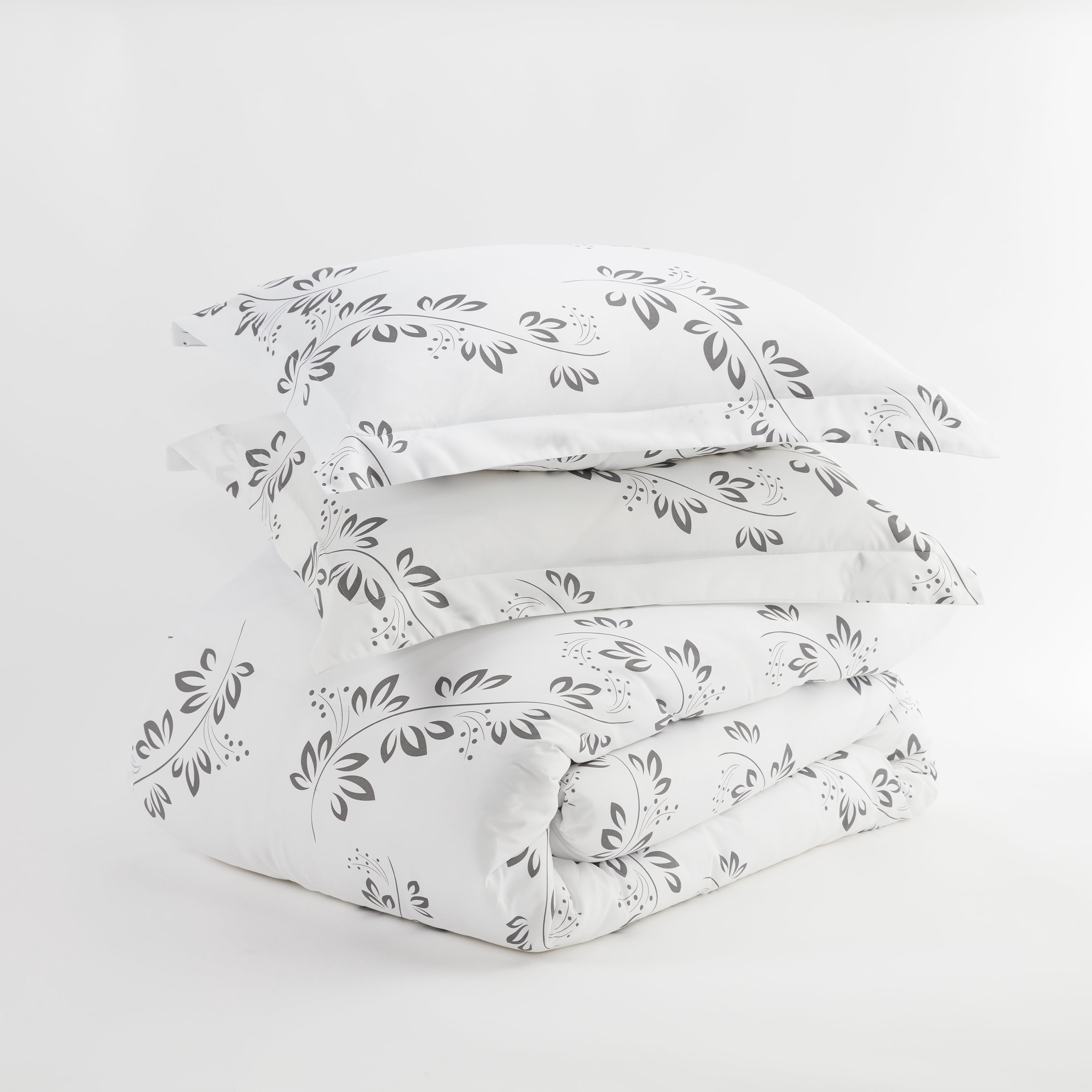 Noble Linens Gray Simple Vine Print 2-Piece Duvet Cover Set, Twin/TwinXL