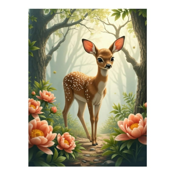 Diamond Art Kit for Adults, Fawn In Enchanted Forest Blossoms Diamond Painting for Adults Beginners, DIY Diamond Art Painting Kits, 5D Diamond Painting Crafts for Home Decor 12x16 Frameless
