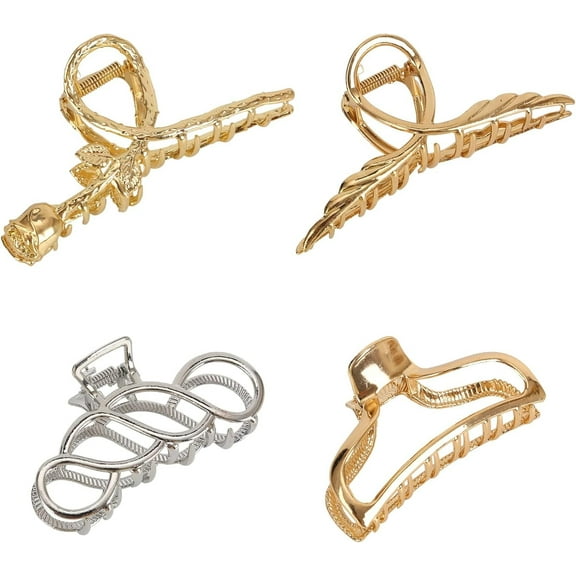 4 Pcs Hair Claw Clips,Large Metal Hair Jaw Clips,Strong Hold Hair Clips,Hair Styling Accessories for Women,Hair Catch Headdresses,Nonslip Shark Claw Clips Clamp,for Women Girls Thin Thick Hair