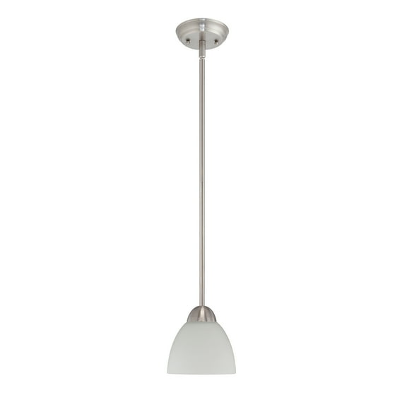 F16090-80-Sunset Lighting-Preston - 1 Light Pendant   Bright Satin Nickel Finish with Opal Etched Glass