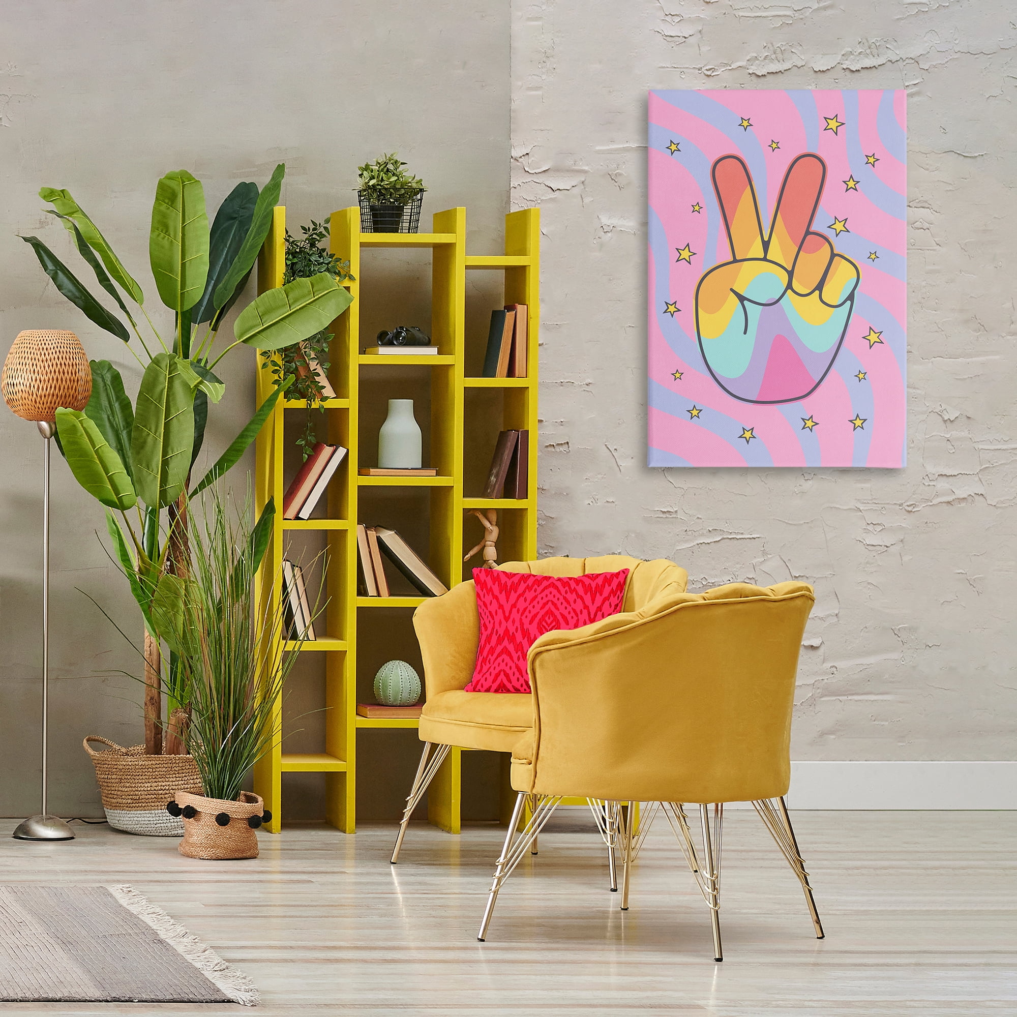 Stupell Industries Groovy Peace with Patterns Abstract Painting Wrapped Canvas Art Print Wall Art, 24 x 36