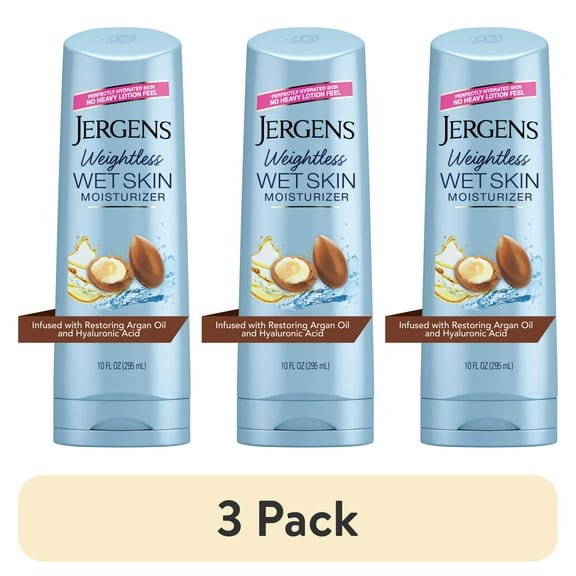 (3 pack) Jergens Argan Oil Weightless Wet Skin Body Lotion, Non-Greasy Moisturizer, for Dry Skin, 10 oz