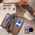 thumbnail image 5 of for iPhone 16 Plus Crossbody Strap Wallet Case for Women Men, Zipper Pocket Purse [Detachable Wallet 2 in 1] [RFID Blocking] [13 Card Holder], Leather Magnetic Flip Kickstand Case,Brown, 5 of 8