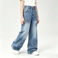 thumbnail image 3 of yillto Little Girls Fashion Jeans Stretch Waist Wide Leg Pants with Pockets Casual Loose Straight Denim Pants, 3 of 6
