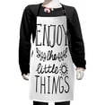 thumbnail image 1 of Enjoy the Little Things Kids Apron, Monochrome Lettering with Sun and Laurel Leaf Motivational, Boys Girls Apron Bib with Adjustable Ties for Cooking Baking Painting, Black and White, by Ambesonne, 1 of 2