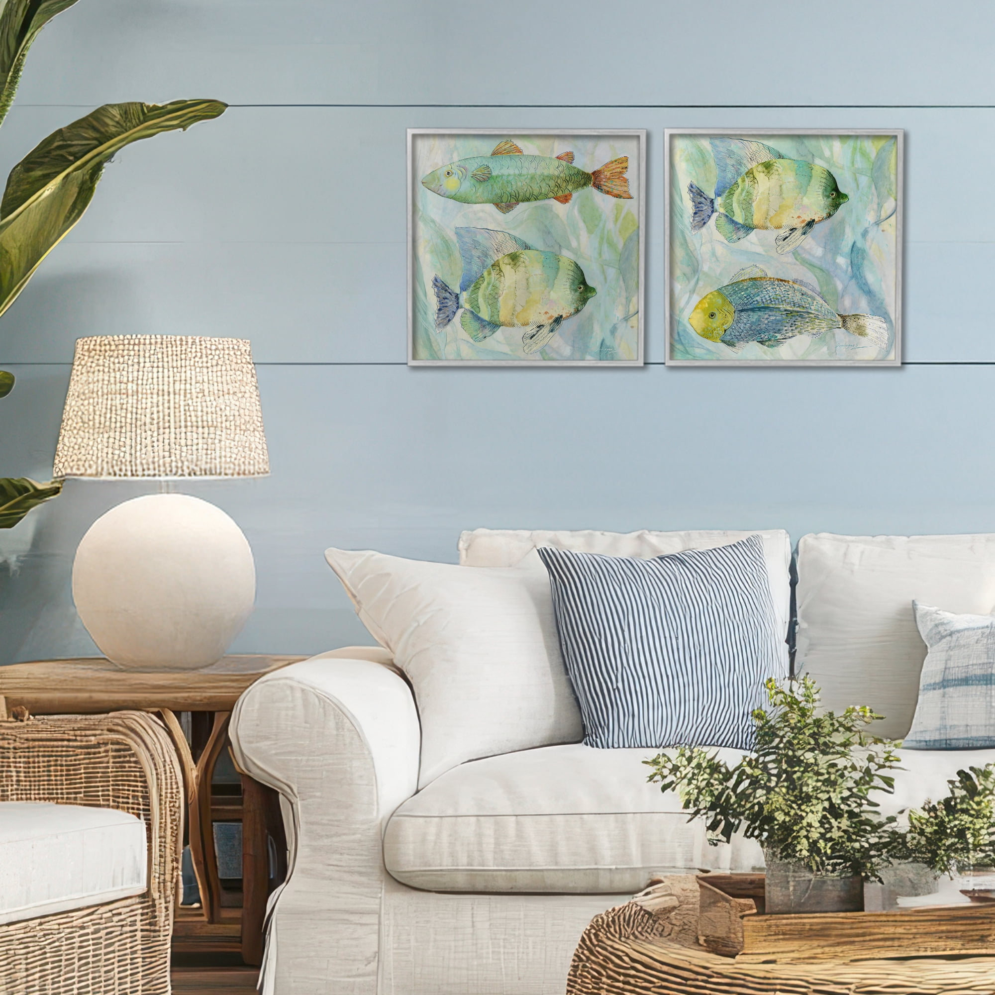 Stupell Industries Sweet Fish Aquatics 2 Piece Gray Framed Giclee Art Set, design by Lorenzo Collective
