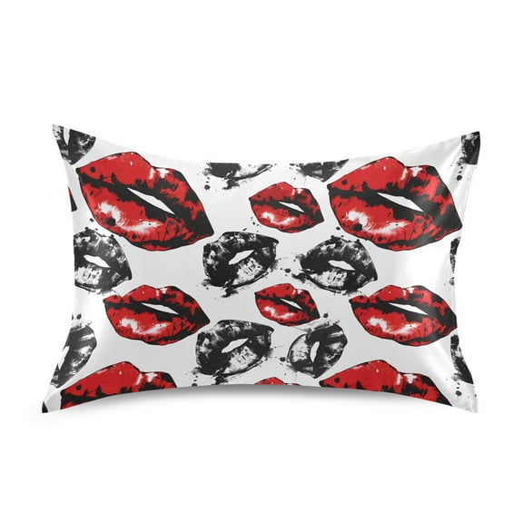 JSTEL Leopard Cheetah Red Lips Satin Pillowcase Standard Size Pillow Cases Envelope Closure Bed Pillow Cover, 20 x 26 inch