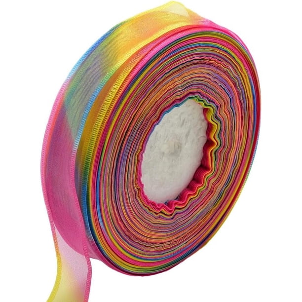 Cinta de organza arcoíris de 100 yardas y 1,5 pulgadas, cinta transparente de gasa de tul con degradado de colores.