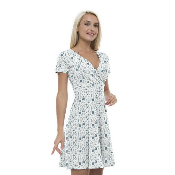Women’s A Line Science Summer Dress, Retro Triangle Arrangement, Cross Wrap V Neck, 6 Sizes, by Ambesonne