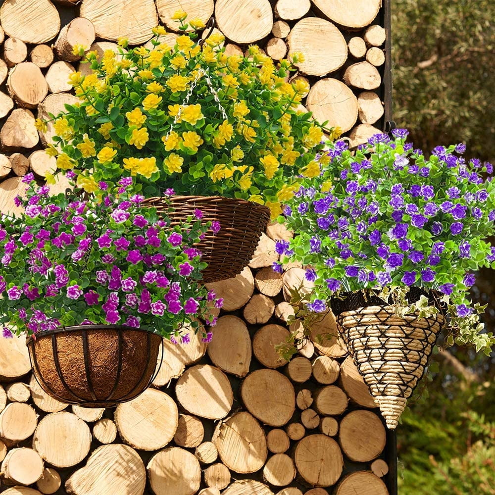 Morttic 12 Bundles Artificial Fake Flowers, Faux Outdoor Plastic Plants UV Resistant Shrubs Outside Indoor Decorations (Yellow)