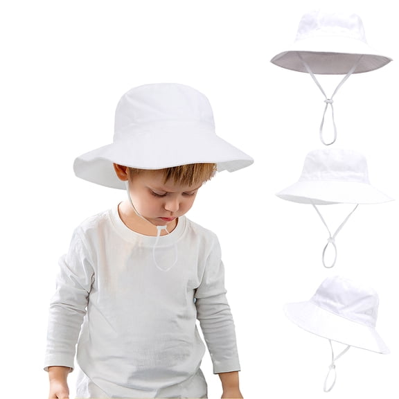 RKSTN Baby Sun Hat Wide Brim Toddler Bucket Hat Solid Color Outdoor UV Protection Hat with Adjustable Strap (White ,9-24 Months)