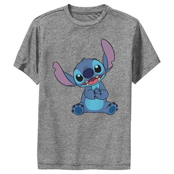 Boy's Lilo & Stitch Adorable Stitch Portrait Performance Graphic Tee Charcoal Heather Medium