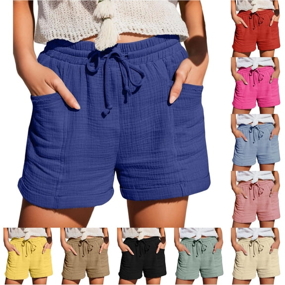 Kingdiese Womens Casual Solid Color Shorts With Waist Pockets And Comfortable Elastic Band For Sport Yoga Wear High Waist Shorts for Women under Dress, Size XL
