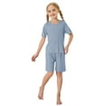 thumbnail image 6 of Fgnfyis Girls Summer Outfits Ice Silk Round Neck Short Sleeve Shorts Set Casual Comfortable Loungewear Elastic Waist Playwear Navy 4-5 Years, 6 of 6