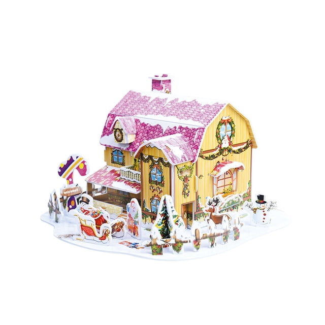 PEONAVET Three-Dimensional Puzzle Christmas Gift Cottage DIY Puzzle Snow House Model Decoration