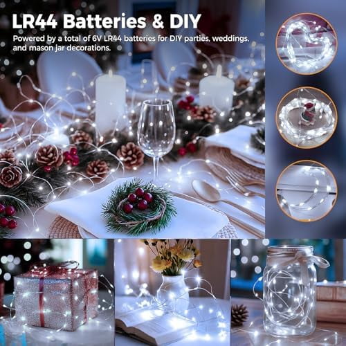 Twinkle Lights Battery Operated 50 Packs Fairy Lights with Timer, 20 LED 3 Modes 7ft Waterproof Silver Wire Mini Bulk Mason Jar String Light, Led String Lights, Garden Decor, Cold white