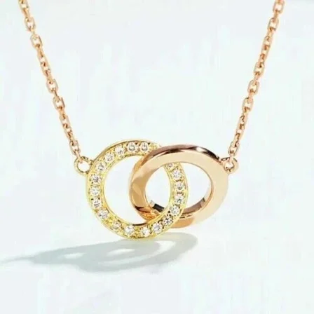 Sparkle Jewels 14K Yellow Gold Finish Round Cubic Zirconia Interlocked Pendant Necklace