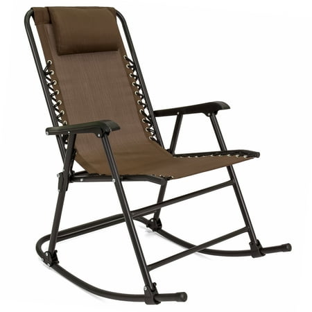 High Back Patio Chair Best Choice Products Foldable Zero Gravity Rocking Patio Recliner Lounge Chair w/ Headrest Pillow - Brown ()