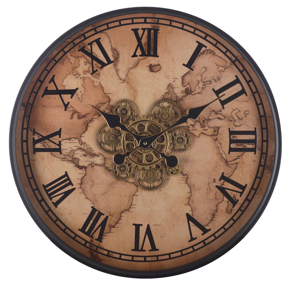 SEI Edson World Map Gear Clock/Beige
