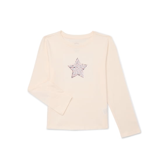 Wonder Nation Girls Embellished Tee with Long Sleeves, Sizes 4-18 & Plus