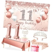 SKYSONIC 25th Birthday Party Decor Set for Women, Rose 25 Banner and Tablecloth, Fabulous at 25 Sash and Tiara, Happy 25th Birthday Cake Topper, 25 Number Balloons