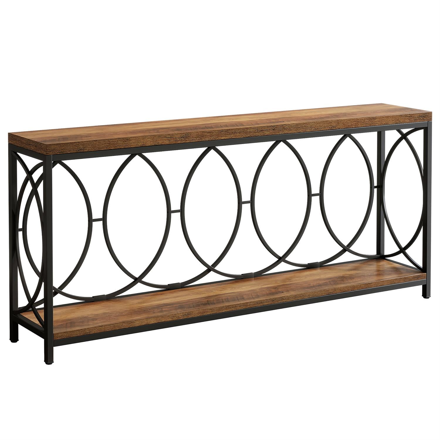 Demi Bonn 70" Industrial Wooden & Metal Console Table, Entryway Storage Display Unit Shelf for Living Room, Brown
