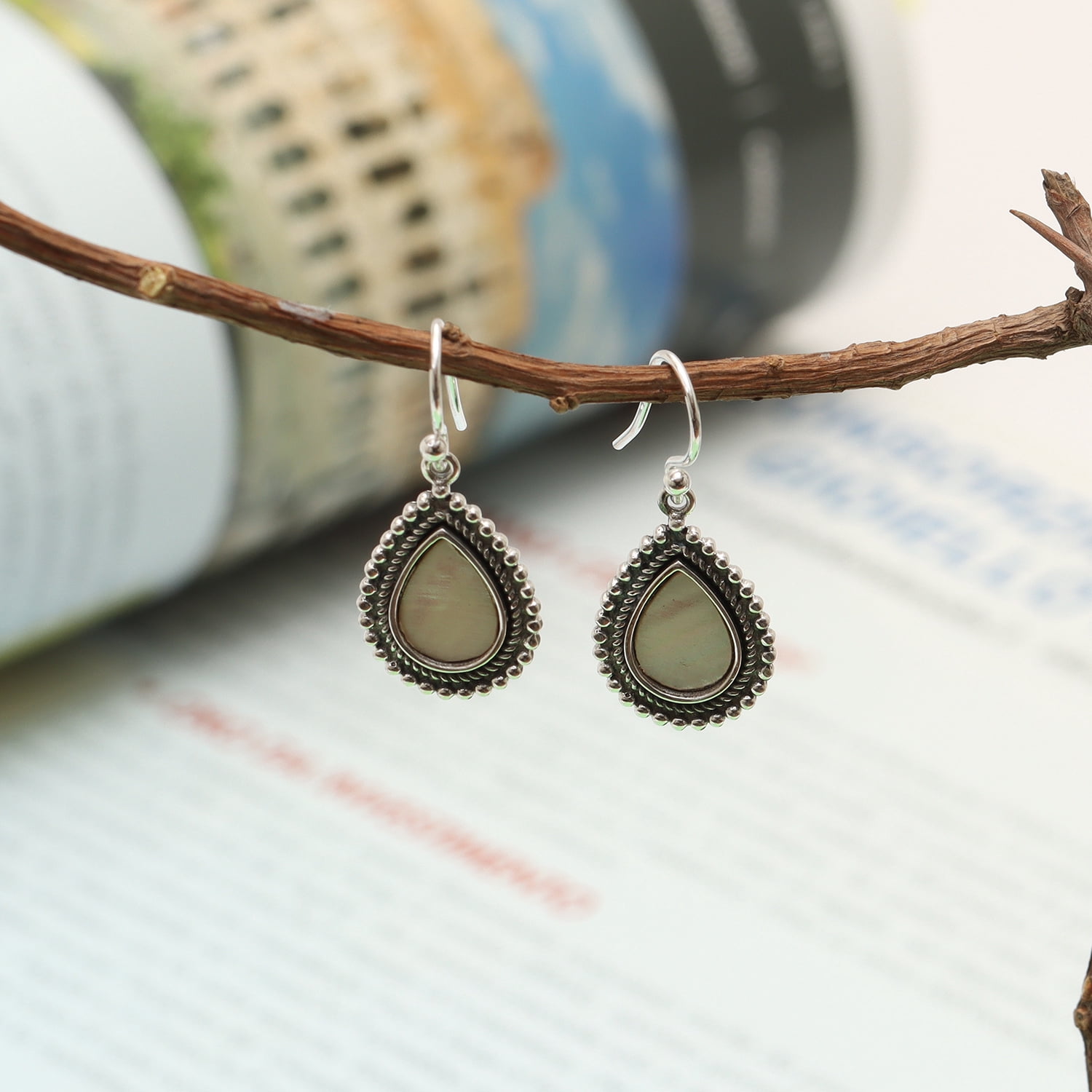 LeCalla 925 Sterling Silver Antique Mother of Pearl Drop Earrings for Women and Teen 30MM