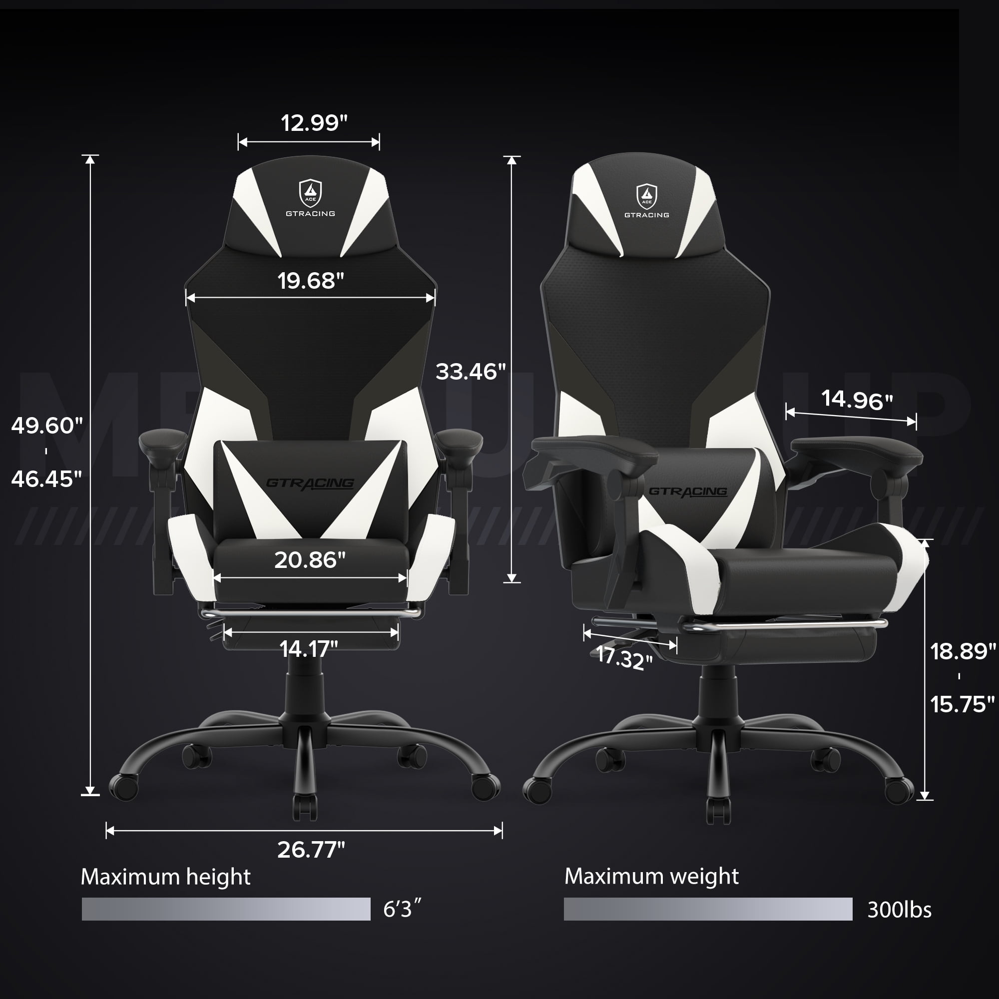 GTRACING LUFT-400 Mesh & Faux Leather Ergonomic Gaming and Office Chair with Adjustable Reclining, Lumbar Support, and Footrest, White