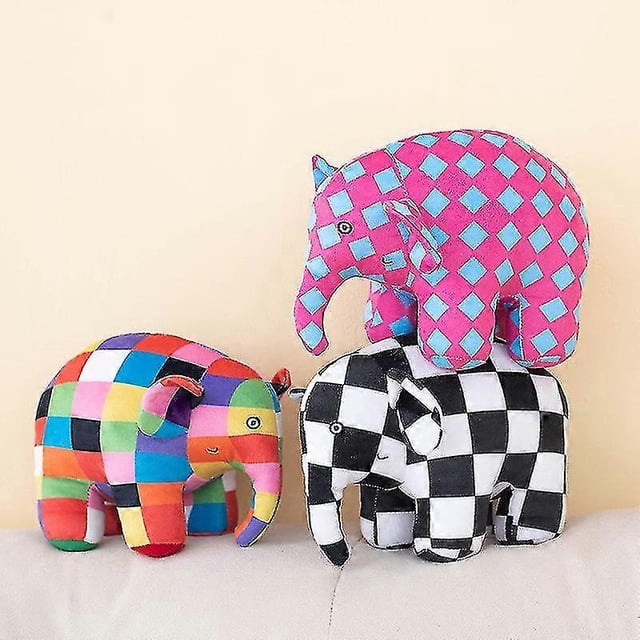 30cm Kawaii Anime Elmer The Elephant Figure Plush Doll Cute Cartoon Plaid Elephant Emma Plush Toy Kids Gift Christmas Gift
