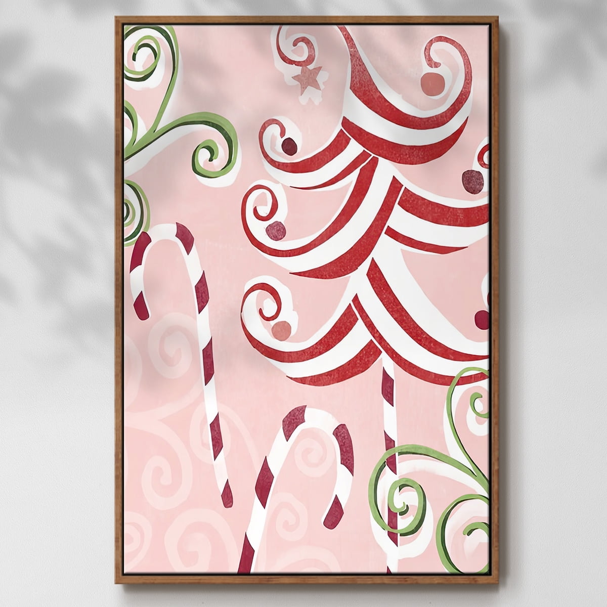 Candy Cane Holiday II - Framed Gallery Wrapped Holiday Canvas - 25 x 37 - Rosewood Frame