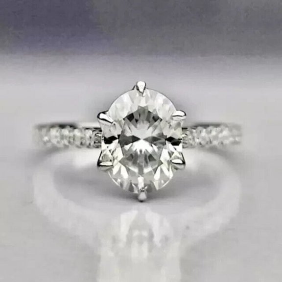 3Ct Oval Cut Lab Created Diamond Women's Halo Pave Engagement Ring 14K White Gold Plated